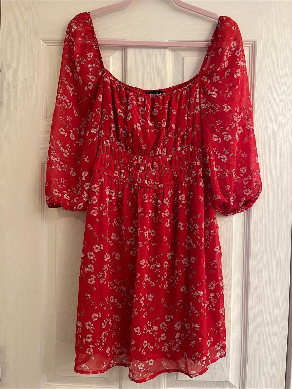 Francesca's Trixxi Red Floral Puff-Sleeve Tunic